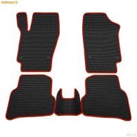 Коврики салона Rezkon EVA cоты резиновые для Volkswagen Polo (2009-2020) с красным кантом № 9135020104