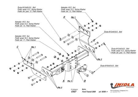 Фаркоп Imiola усиленный для Ford Transit (без ступеньки) (2002-2006) № E.027