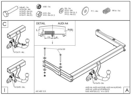 Фаркоп Galia быстросъемный для Audi A4 Allroad (2009-2015) № A047C