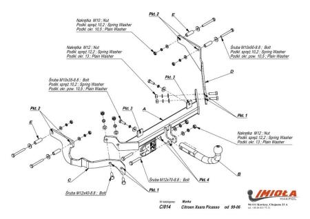Фаркоп Imiola для Citroen Xsara Picasso (1999-2006) твердое крепление № C.014