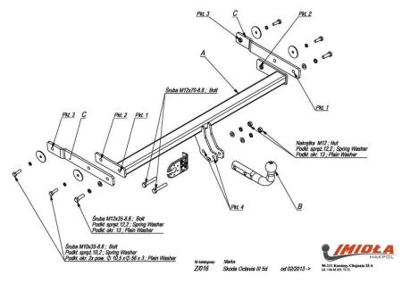Фаркоп Imiola для Skoda Octavia A7 лифтбек, универсал (искл. RS) (2013-2020) № Z.016