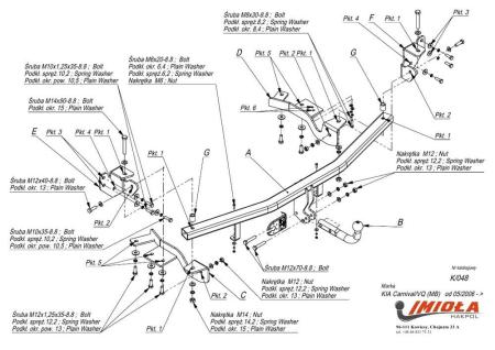 Фаркоп Imiola для Kia Carnival VQ (MB) (2006-2014) № K.048