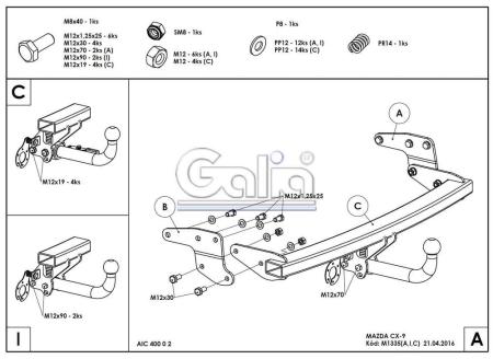 Фаркоп Galia быстросъемный для Mazda CX-9 (2012-2017) № M133C
