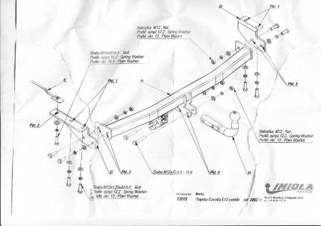 Фаркоп Imiola для Toyota Corolla E120 универсал (2002-2007) № T.019