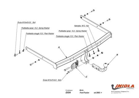 Фаркоп Imiola для Ford Fusion (2002-2012) № E.034
