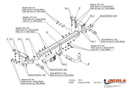 Фаркоп Imiola для Citroen C4 хэтчбек (2010-2018) № C.033