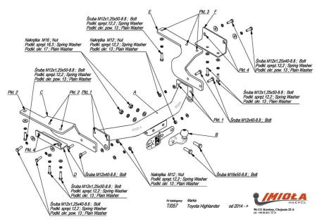Фаркоп Imiola усиленный для Toyota Highlander (2014-2019) № T.057