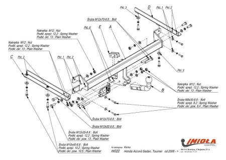 Фаркоп Imiola для Honda Accord седан, универсал (2008-2012) № H.022