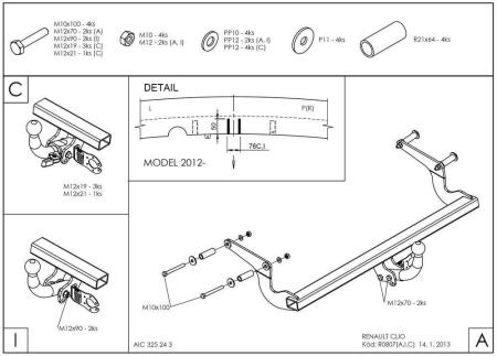 Фаркоп Galia для Renault Clio хетчбек 5дв. (2012-2018) твердое крепление шара № R080A