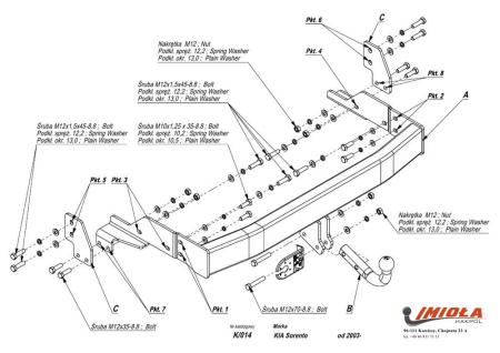 Фаркоп Imiola для Kia Sorento (2002-2006) № K.014