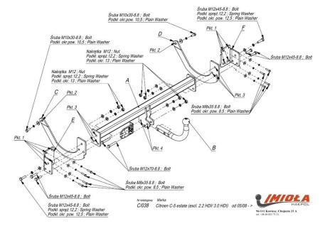 Фаркоп Imiola для Citroen C5 универсал (искл. 2.2 HDI/3.0 HDI) (2008-2017) № C.038