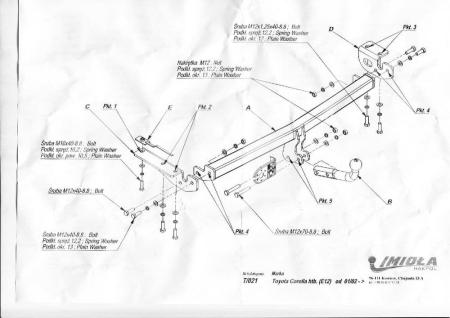 Фаркоп Imiola для Toyota Corolla E120 хэтчбек (2002-2007) № T.021