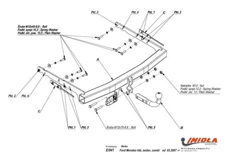 Фаркоп Imiola для Ford Mondeo седан, универсал, хэтчбек 5дв. (2007-2014) № E.041