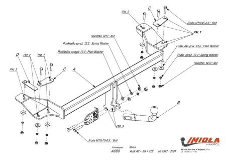 Фаркоп Imiola для Audi A8 D2 (1994-2001) № A.009