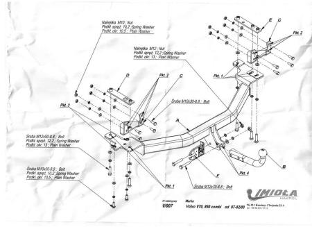 Фаркоп Imiola для Volvo V70 универсал (1997-2000) № V.007