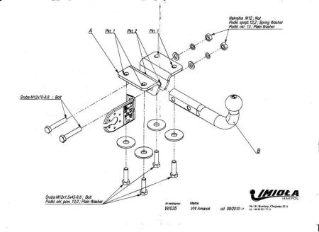 Фаркоп Imiola для Volkswagen Amarok (2010-2021) № W.035