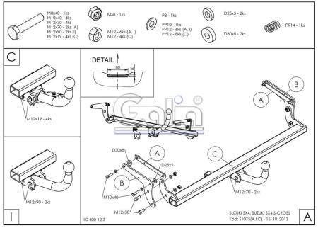 Фаркоп Galia быстросъемный для Suzuki SX4 S-Cross 2WD/4WD (2013-2022) № S107C