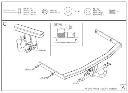 Фаркоп Galia для Volkswagen Golf 6 универсал (2009-2012) № V066A