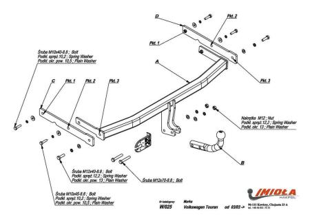 Фаркоп Imiola для Volkswagen Touran (2003-2010) № W.025