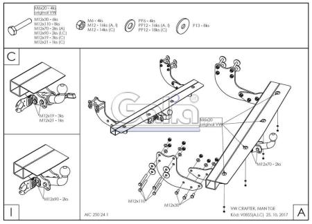 Фаркоп Galia для Volkswagen Crafter фургон со ступенькой (2017-2024) твердое крепление шара № V085A