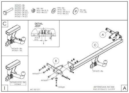 Фаркоп для Fiat 500X (2014-2024) № J011A