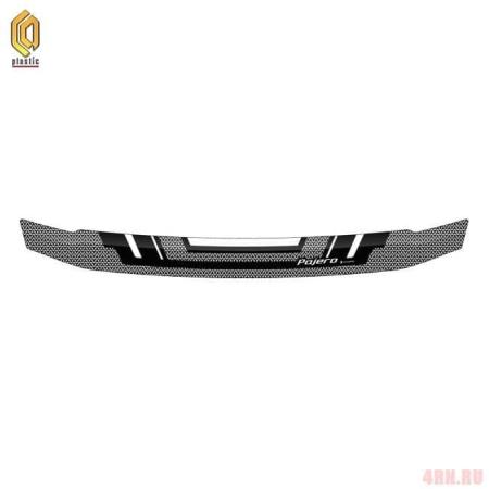 Дефлектор капота CA Plastic серия "Art" белый для Mitsubishi Pajero 4 (2007-2021) № 2010011402166