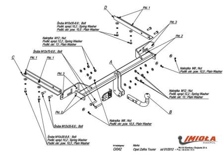 Фаркоп Imiola для Opel Zafira C Tourer (2012-2019) № O.042
