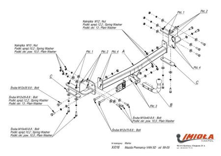 Фаркоп Imiola для Mazda Premacy (1999-2005) твердое крепление № X.016