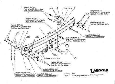 Фаркоп Imiola для Toyota Camry (V40) (2006-2011) № T.054