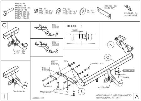 Фаркоп Galia быстросъемный для Mitsubishi Pajero 4 (2007-2021) № M082C