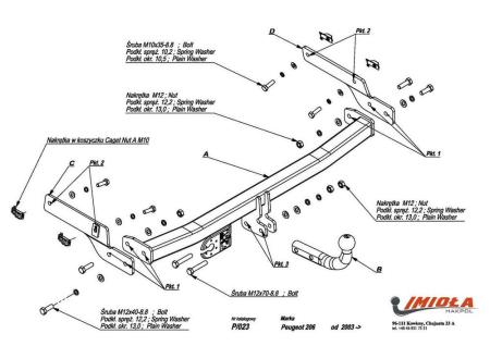 Фаркоп Imiola для Peugeot 206 хетчбек (2007-2011) твердое крепление № P.023