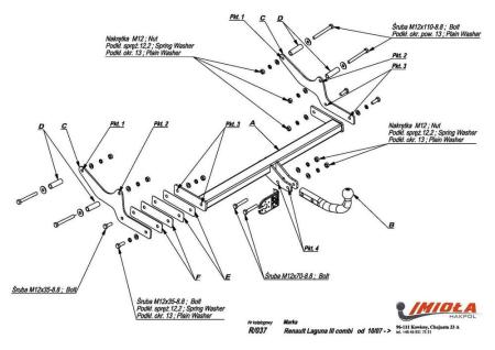 Фаркоп Imiola для Renault Laguna универсал (2007-2015) № R.037