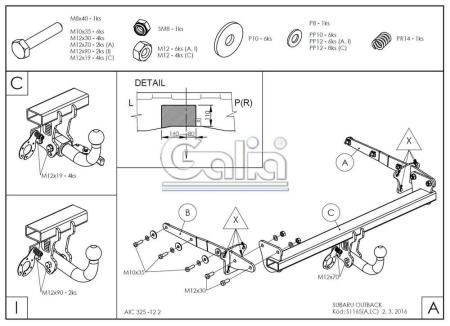 Фаркоп Galia для Subaru Outback (2015-2020) № S116A