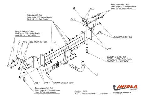 Фаркоп Imiola для Jeep Cherokee KL (2014-2024) № J.071