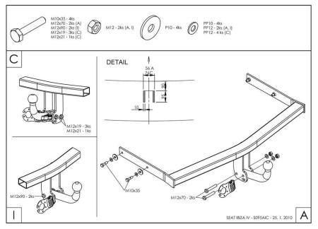 Фаркоп Galia для Seat Ibiza хетчбек 3дв., 5дв., универсал (2008-2017) твердое крепление шара № S095A