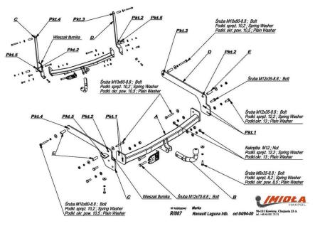 Фаркоп Imiola для Renault Laguna лифтбек (1994-2000) твердое крепление № R.007