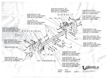 Фаркоп Imiola для Subaru XV (2017-2024) твердое крепление № U.010