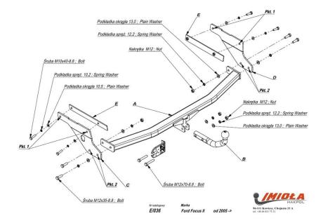 Фаркоп Imiola для Ford Focus 2 универсал (2005-2011) № E.036