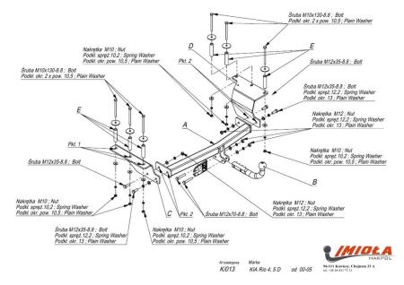 Фаркоп Imiola для Kia Rio седан, хэтчбек 5дв. (2000-2005) № K.013
