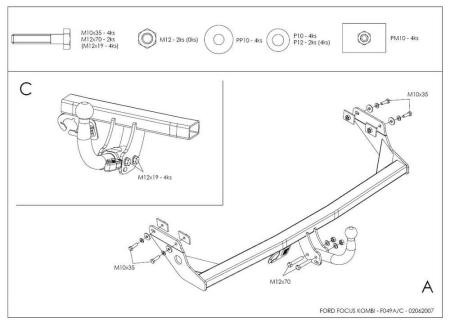 Фаркоп Galia для Ford Focus универсал (1998-2005) № F049A