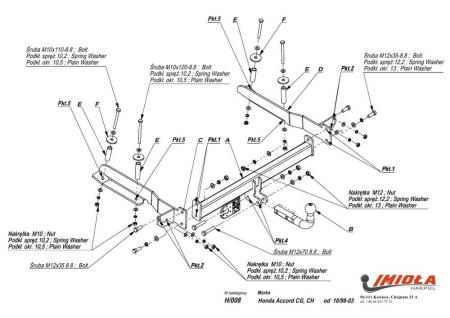 Фаркоп Imiola для Honda Accord CG, CH седан, универсал (1998-2003) № H.008