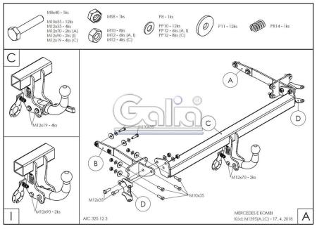 Фаркоп Galia для Mercedes E-Class (S211) универсал (2002-2009) твердое крепление шара № M139A