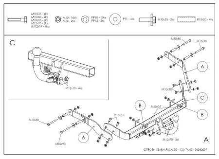 Фаркоп Galia для Citroen Xsara Picasso (2000-2010) твердое крепление шара № C047A