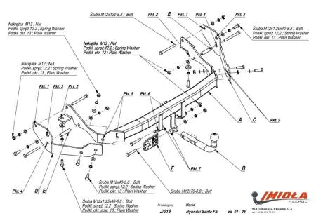 Фаркоп Imiola усиленный для Hyundai Santa Fe (2001-2006) № J.018