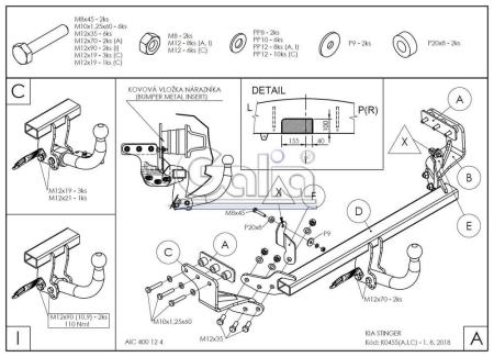 Фаркоп Galia для Kia Stinger (2018-2024) твердое крепление шара № K045A