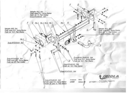 Фаркоп Imiola для Subaru XV (2011-2017) № U.008