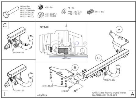 Фаркоп Galia для Toyota Auris универсал (2013-2018) № T062A