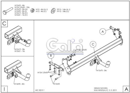 Фаркоп Galia быстросъемный для Nissan Navara D40 (2005-2015) № N052C