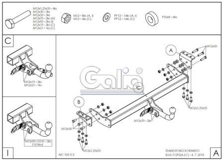 Фаркоп Galia для SsangYong Actyon (2011-2016) твердое крепление шара № S129A